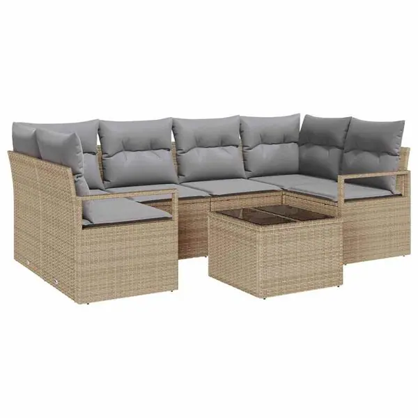 Extra rabatt vidaXL Soffset med kudde 7 pcs Beige och Grå konstrotting
