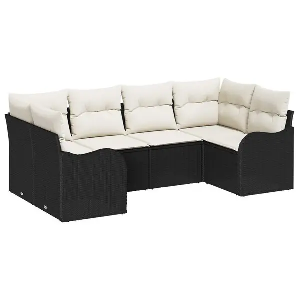 Kundfavorit vidaXL Trädgårdsoffset med kudde 6 pcs Svart Poly rattan