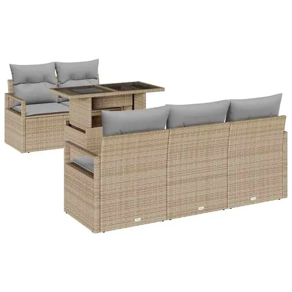 vidaXL Trädgårdsoffset med kudde 6 pcs Beige och Ljusgrå konstrotting Utförsäljning