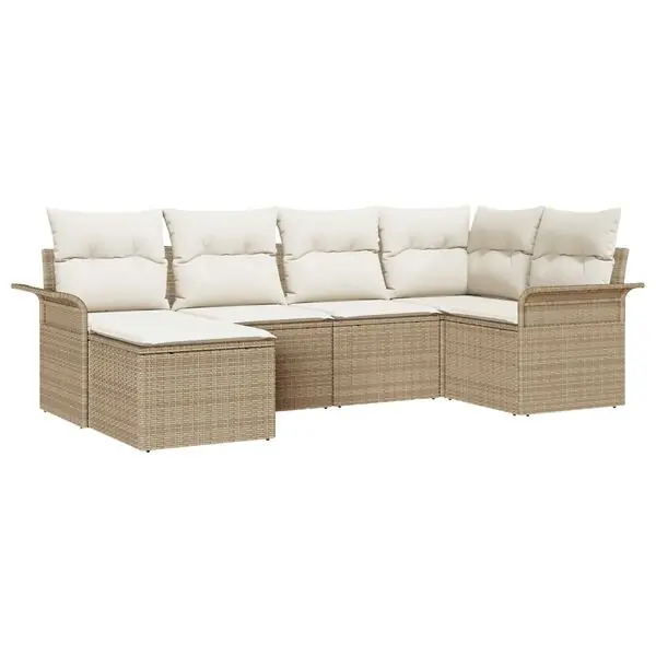 Nyhet vidaXL Trädgårdsoffset med lagring 6 pcs Beige konstrotting