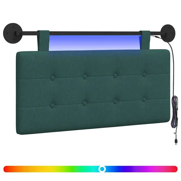 Billig vidaXL Hängande sänggavel Med LED-lampa Mörkgrön Tyg