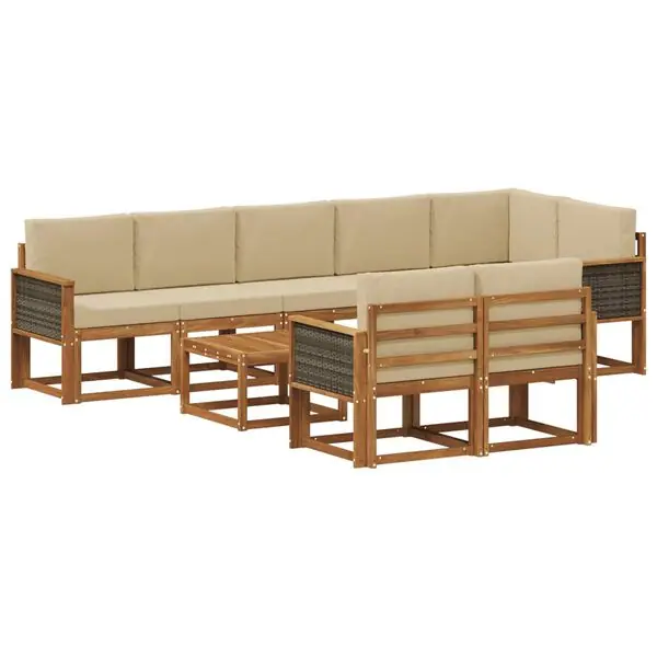 Snabb leverans vidaXL Utomhussoffset med kudde 9 pcs Naturlig och Beige Polyester
