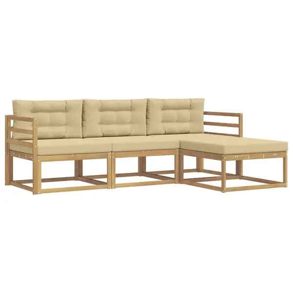 Nedsatt pris vidaXL Utomhussoffset med kudde 4 pcs Vit och Beige Polyester