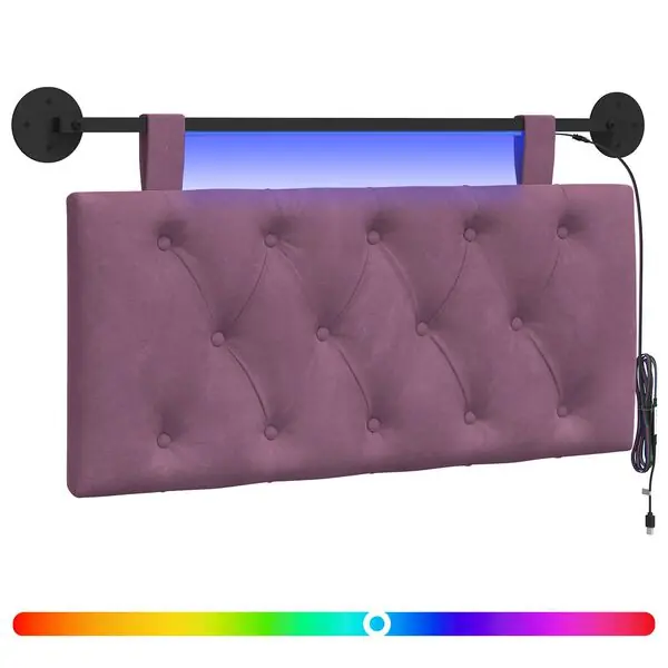 vidaXL Hängande sänggavel Med LED-lampa Lila Sammet Kampanj