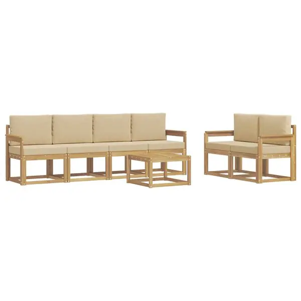 vidaXL Utomhussoffset med kudde 7 pcs Vit och Beige Erbjudande