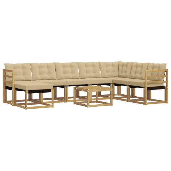 vidaXL Utomhussoffset med kudde 9 pcs Vit och Beige Säker betalning