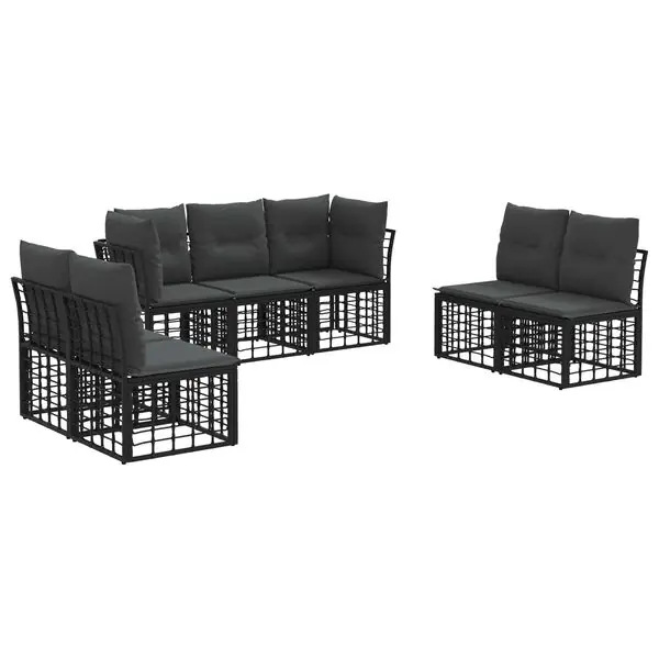 vidaXL Utomhussoffset med kudde 7 pcs Svart Polyester Sänkt pris