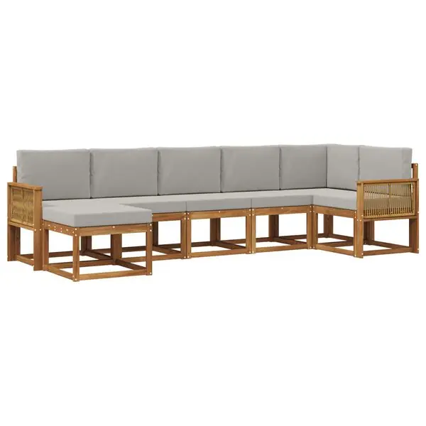 vidaXL Utomhussoffset med kudde 7 pcs Naturlig och ljusgrå Polyester Fynd