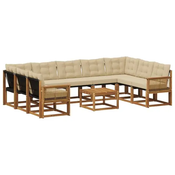 Köp nu vidaXL Utomhussoffset med kudde 10 pcs Naturlig och Beige