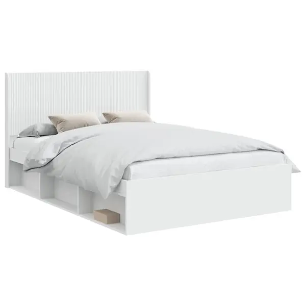 vidaXL Sängram med förvaring och huvudgavel Vit 150 x 200 cm Handla nu