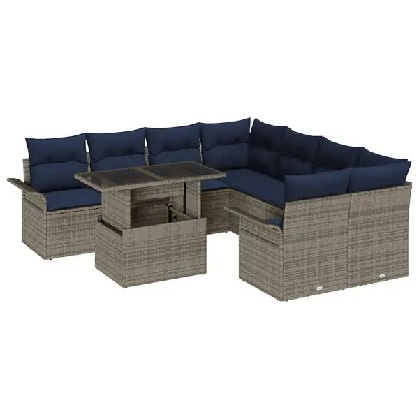 Fynd vidaXL Trädgårdsoffset med kudde med lagring 9 pcs Grå Poly Rattan