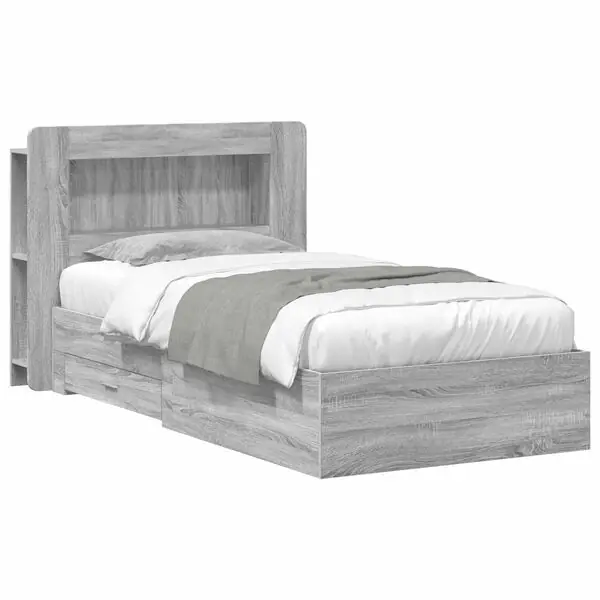 vidaXL Sängram med förvaring Grå Sonoma 75 x 190 cm Konstruerat trä Rabatt