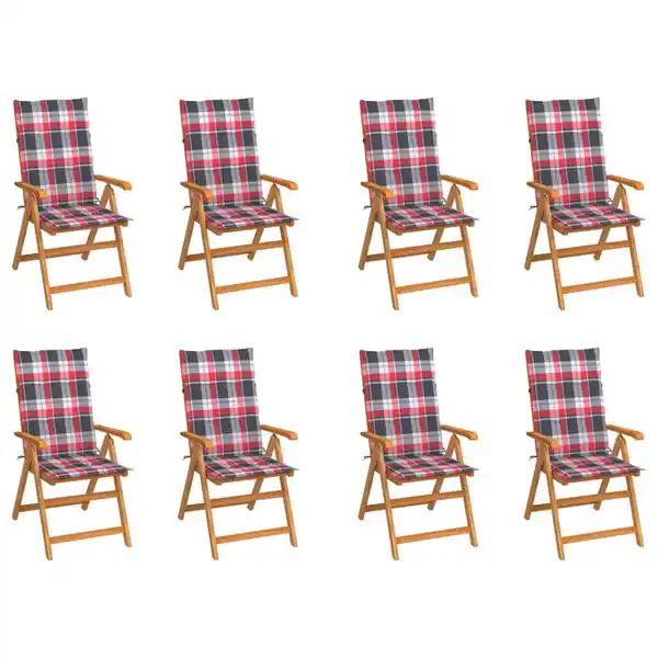 vidaXL Justerbara trädgårdsstolar med dynor 8 st massiv teak Kundfavorit