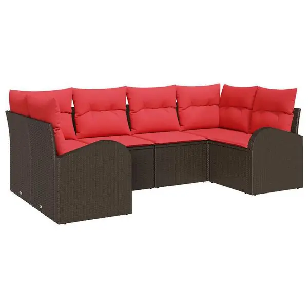 vidaXL Trädgårdsoffset med kudde 6 pcs Brun Poly Rattan Lågt pris