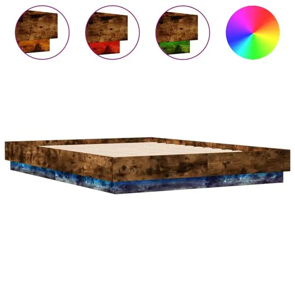 Kundfavorit vidaXL Sängram med LEDs rökfärgad ek 120x190 cm
