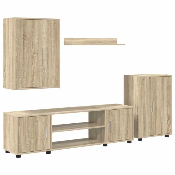 Begränsat antal vidaXL TV-bänkset Väggmonterad 4 pcs Sonoma-ek Konstruerat trä
