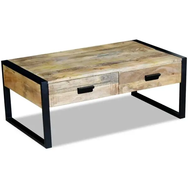 Erbjudande vidaXL Soffbord med 2 lådor massivt mangoträ 100x60x40 cm