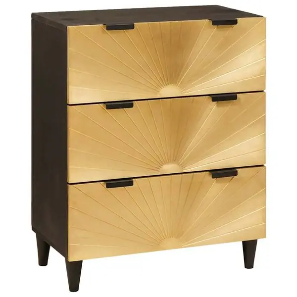 vidaXL Sideboard Svart och Guld 60 x 33 x 75 cm Massivt mangoträ Sista chansen