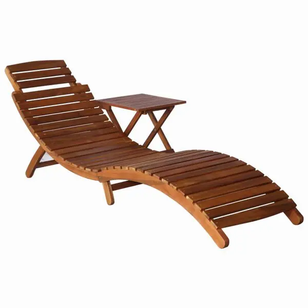 Begränsad tid vidaXL Solsäng med bord massivt akaciaträ brun