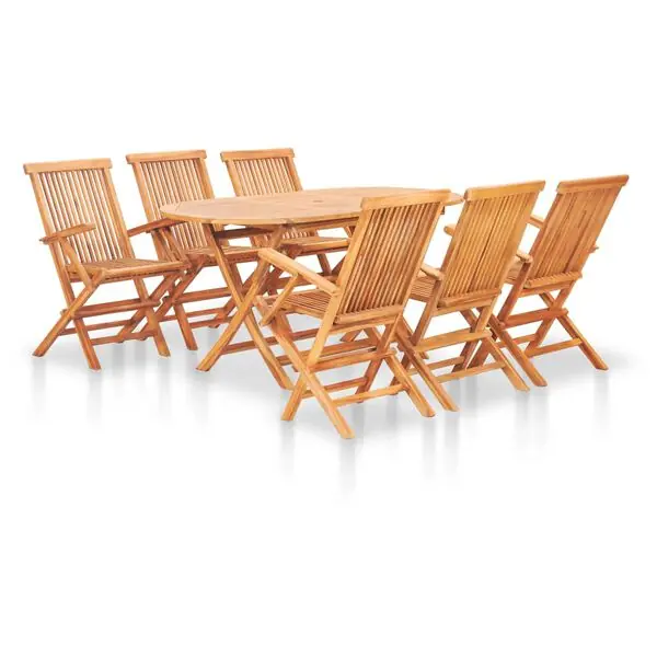 Kundfavorit vidaXL Hopfällbar matgrupp för trädgården 7 delar massivt teakträ