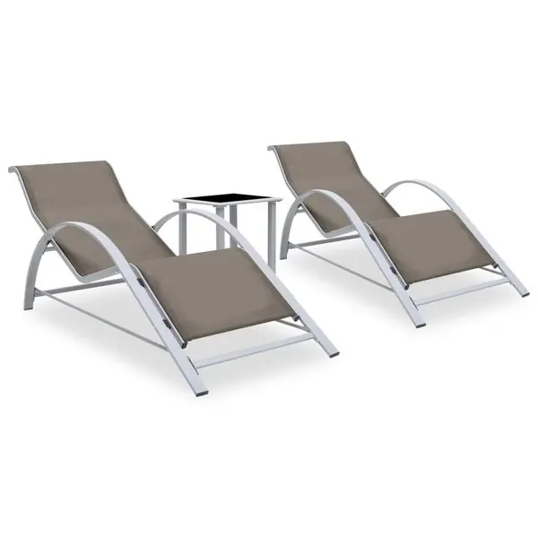 risnedsättning vidaXL Solsängar 2 st med bord aluminium taupe
