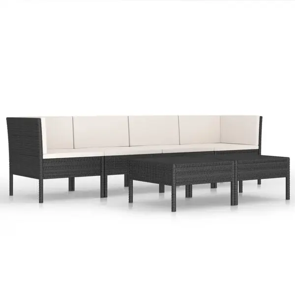 vidaXL Loungegrupp med dynor 6 delar svart konstrotting Billigare