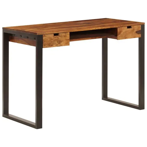 vidaXL Skrivbord 110x55x78 cm massivt sheshamträ och stål Kampanjpris