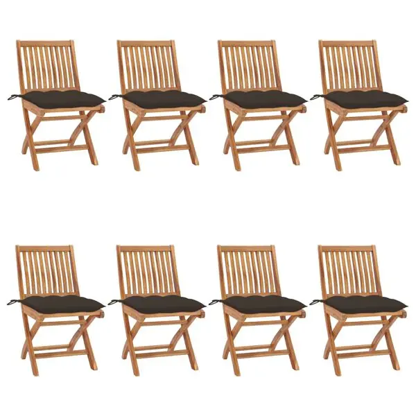 Endast idag vidaXL Hopfällbara trädgårdsstolar med dynor 8 st massiv teak