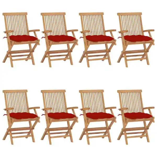 vidaXL Trädgårdsstolar med röda dynor 8 st massiv teak Snabb frakt