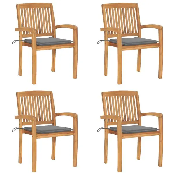vidaXL Stapelbara trädgårdsstolar med dynor 4 st massiv teak Billigare