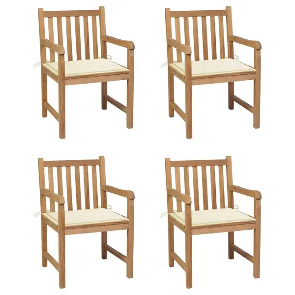 Utförsäljning vidaXL Trädgårdsstolar med gräddvita dynor 4 st massiv teak