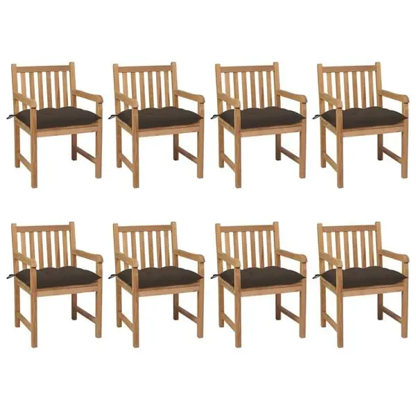 Fynd vidaXL Trädgårdsstolar 8 st med taupe dynor massiv teak