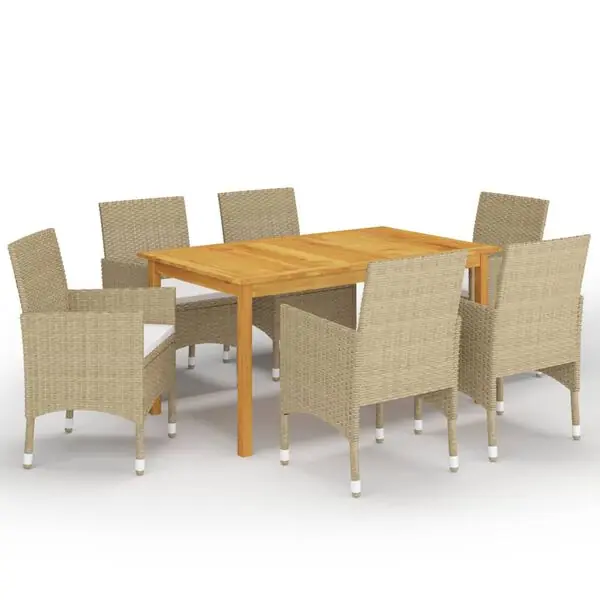 Outlet vidaXL Matgrupp för trädgården 7 delar beige