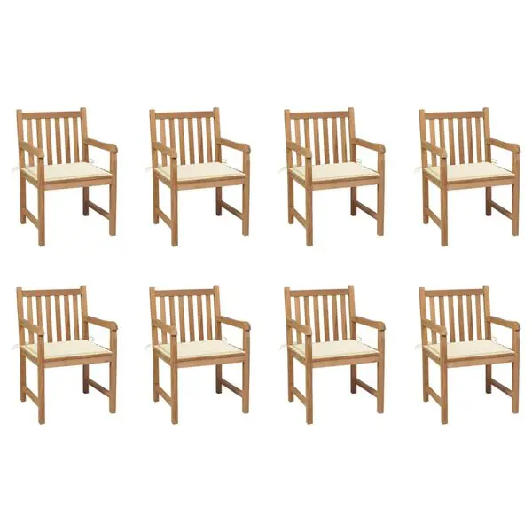 vidaXL Trädgårdsstolar 8 st med gräddvita dynor massiv teak I lager