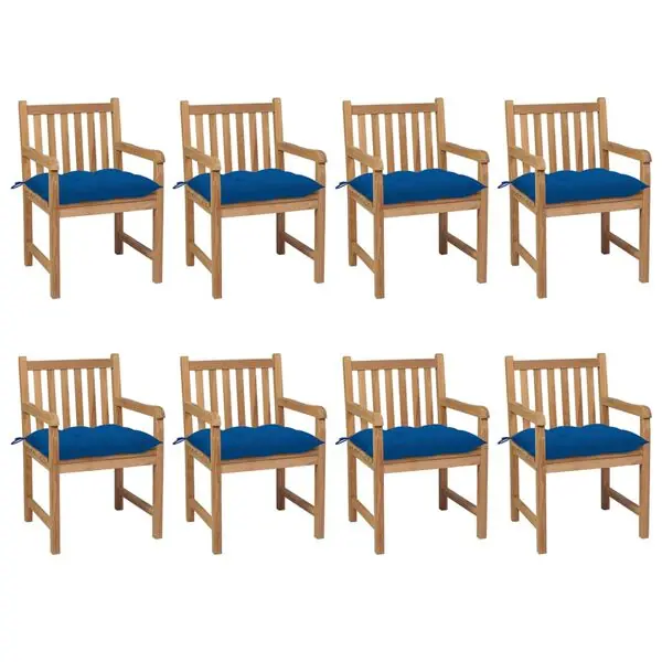 Trygg betalning vidaXL Trädgårdsstolar 8 st med blåa dynor massiv teak