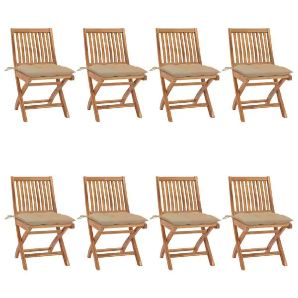 Kundfavorit vidaXL Hopfällbara trädgårdsstolar med dynor 8 st massiv teak