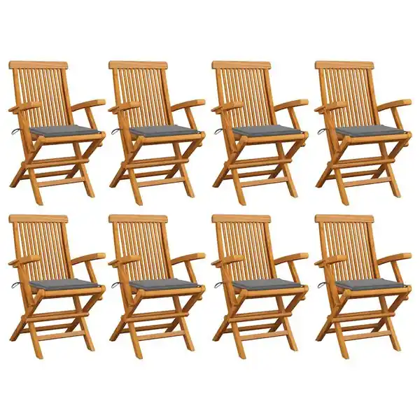 vidaXL Trädgårdsstolar med grå dynor 8 st massiv teak Säker betalning