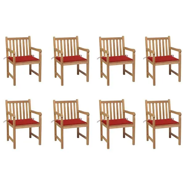 Rabatt vidaXL Trädgårdsstolar 8 st med röda dynor massiv teak
