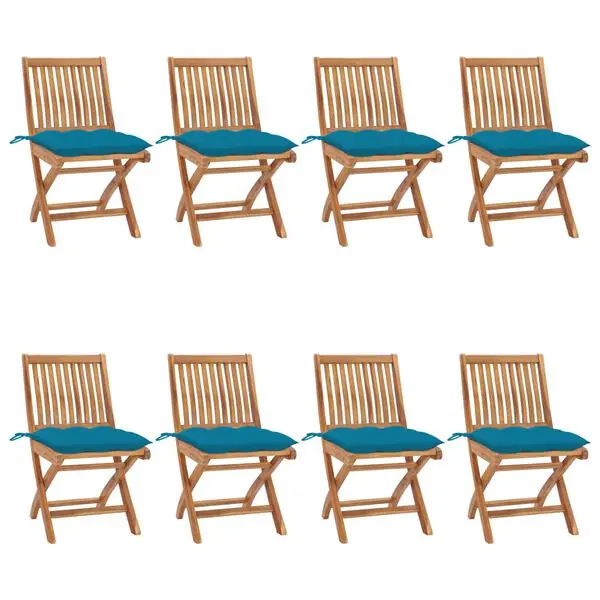 vidaXL Hopfällbara trädgårdsstolar med dynor 8 st massiv teak Outlet