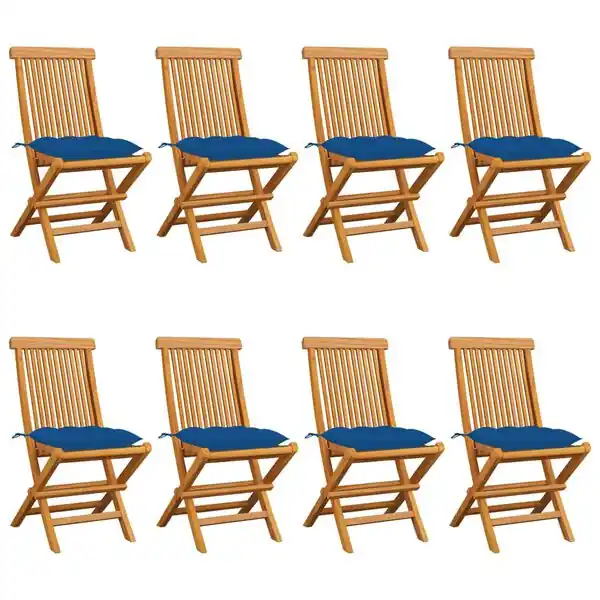 vidaXL Trädgårdsstolar med blå dynor 8 st massiv teak Billigare