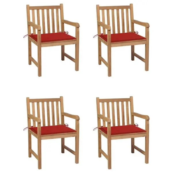 vidaXL Trädgårdsstolar med röda dynor 4 st massiv teak Outlet