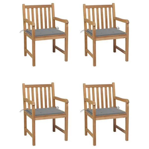 Erbjudande vidaXL Trädgårdsstolar med gråa dynor 4 st massiv teak