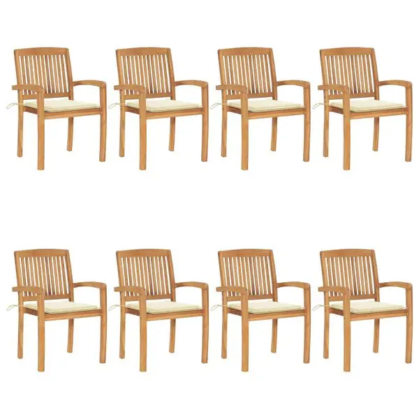 vidaXL Stapelbara trädgårdsstolar med dynor 8 st massiv teak Rea