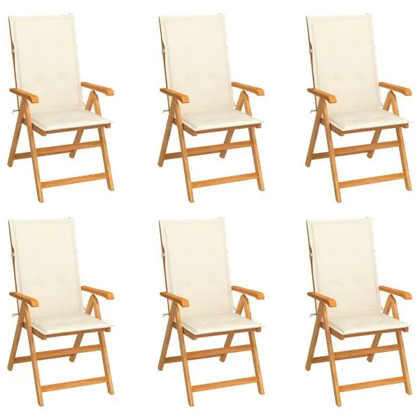 vidaXL Trädgårdsstolar 6 st med gräddvita dynor massiv teak Bästa pris