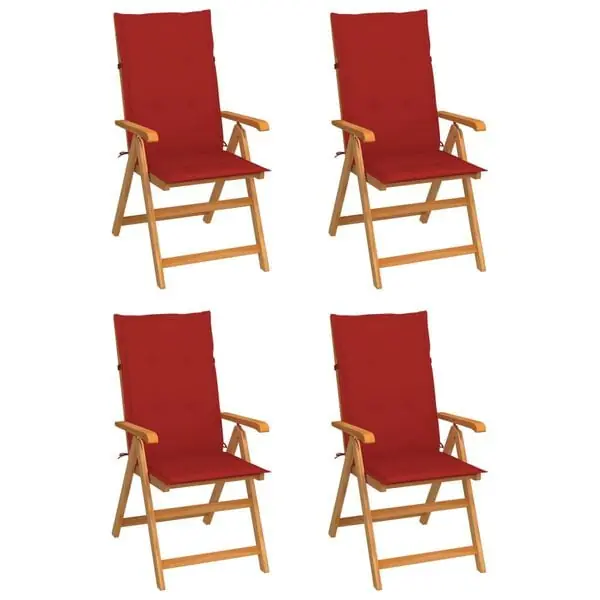 vidaXL Trädgårdsstolar med röda dynor 4 st massiv teak Snabb leverans