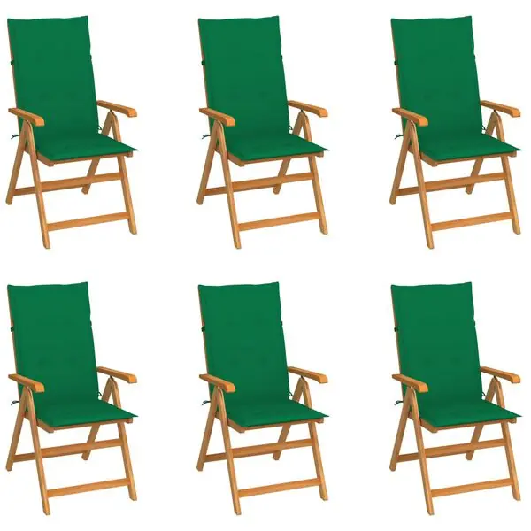 Sänkt pris vidaXL Trädgårdsstolar 6 st med gröna dynor massiv teak