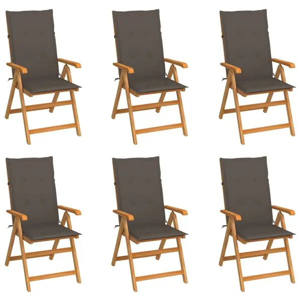 Lägg i varukorgen vidaXL Trädgårdsstolar 6 st med taupe dynor massiv teak
