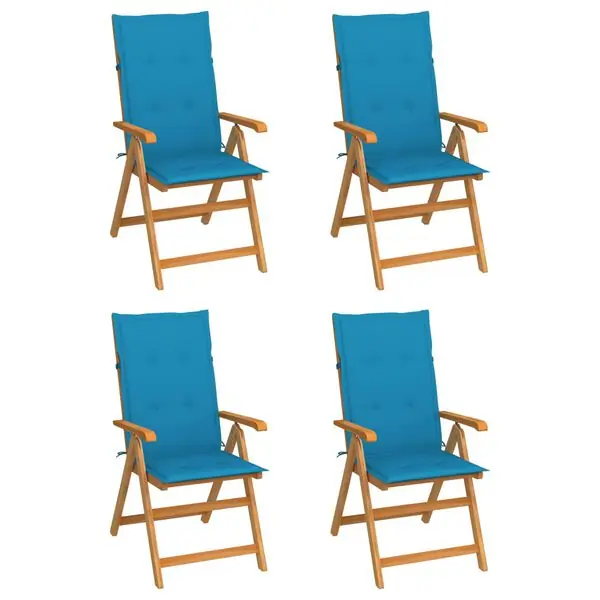 Erbjudandepris vidaXL Trädgårdsstolar med blåa dynor 4 st massiv teak