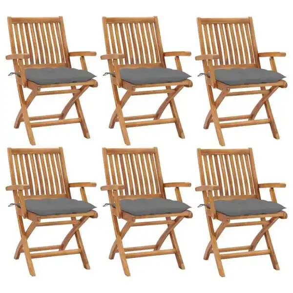 vidaXL Hopfällbara trädgårdsstolar med dynor 6 st massiv teak Endast idag