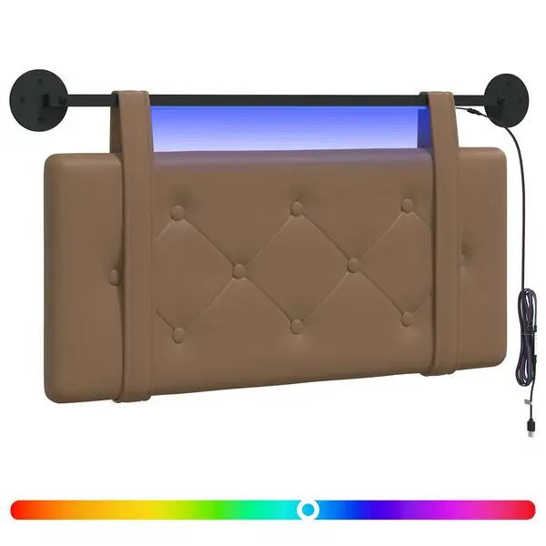 Fri frakt vidaXL Hängande sänggavel Med LED-lampa Cappuccino Konstläder